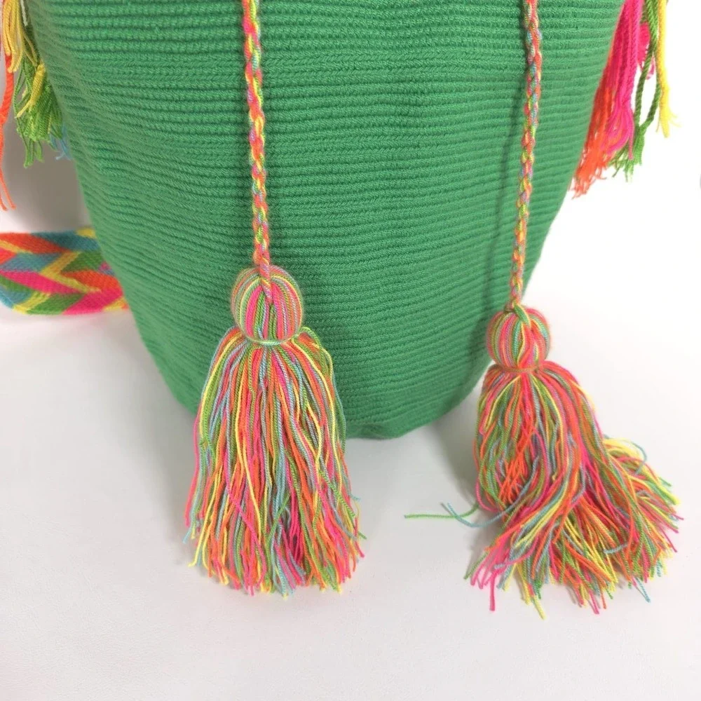 Colombian Large‎ Handmade Wayuu Mochila Bag Solid Casual Top Quality Green Multi
